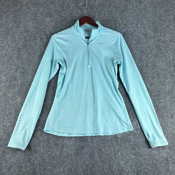 Nike Running Top Womens Small  1/4 Zip  Dri Fit Blue Stretch Thumb Holes - Picture 1 of 11